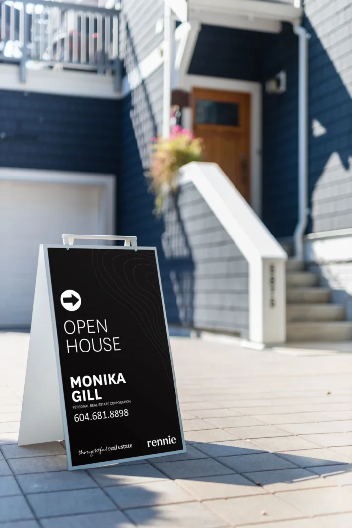 Black A-board open house sign