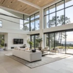 Spacious modern custom home interior featuring floor-to-ceiling windows and minimalist decor in Vancouver.