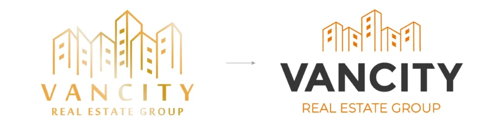 Comparison of the old and new Vancity Real Estate Group logos
