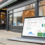 Laptop showing website speed optimization dashboard in front of Vancouver shop