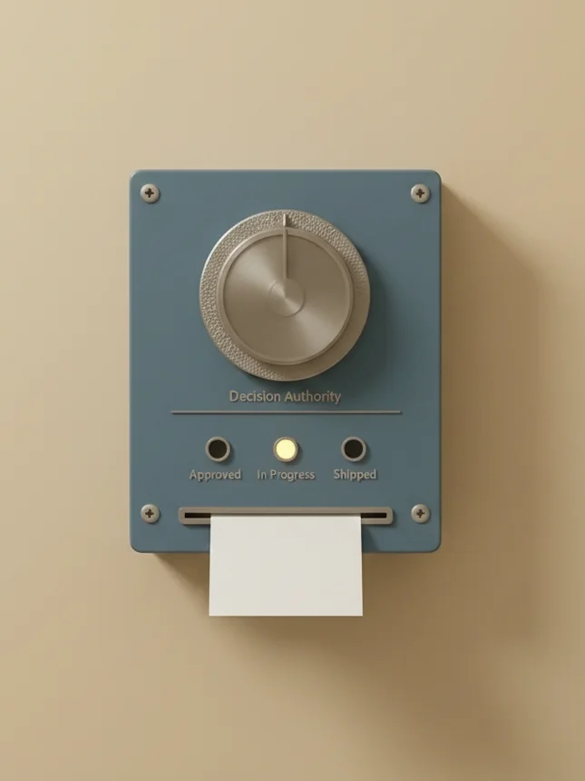 Decision and execution control panel showing task status approved in progress and shipped