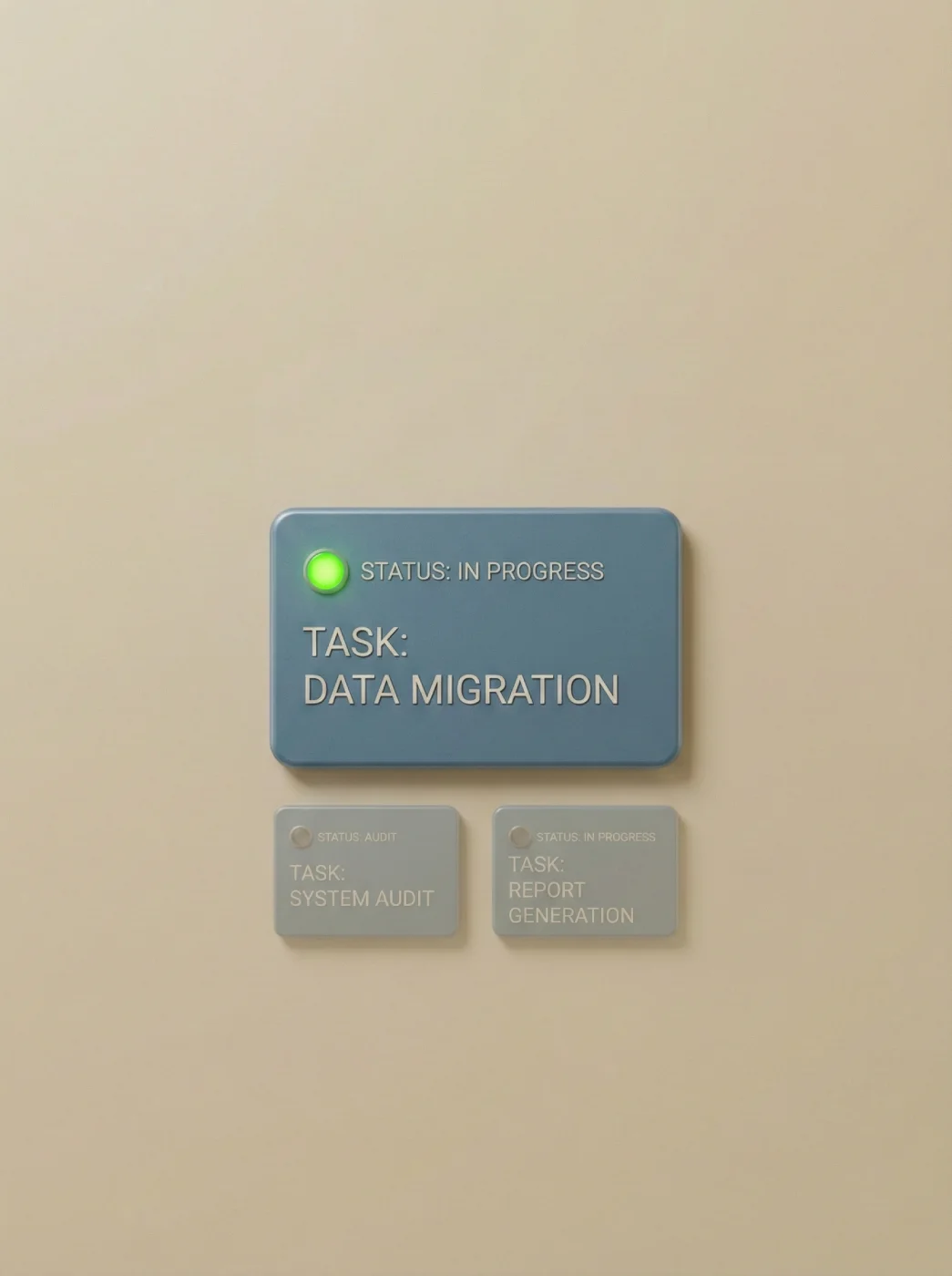 Task in progress panel showing active marketing execution with a single priority highlighted