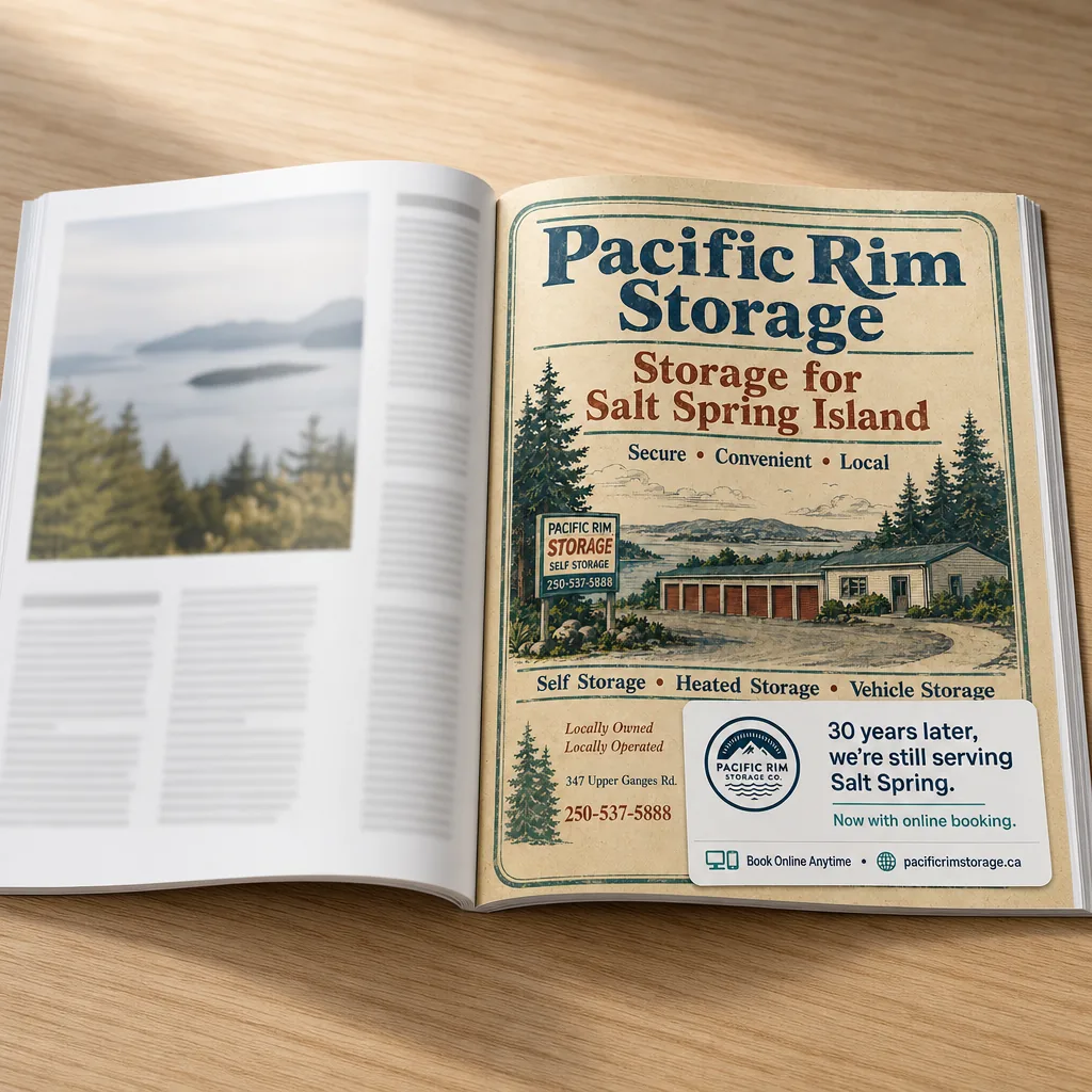 Pacific Rim Storage Full-Page Print Ad: Best of Salt Spring Island 2026